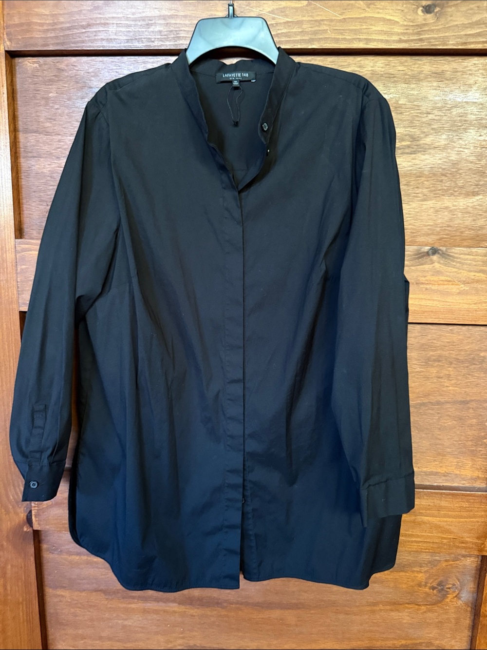Lafayette 148 New York Black Mandarin Collar Dress Shirt